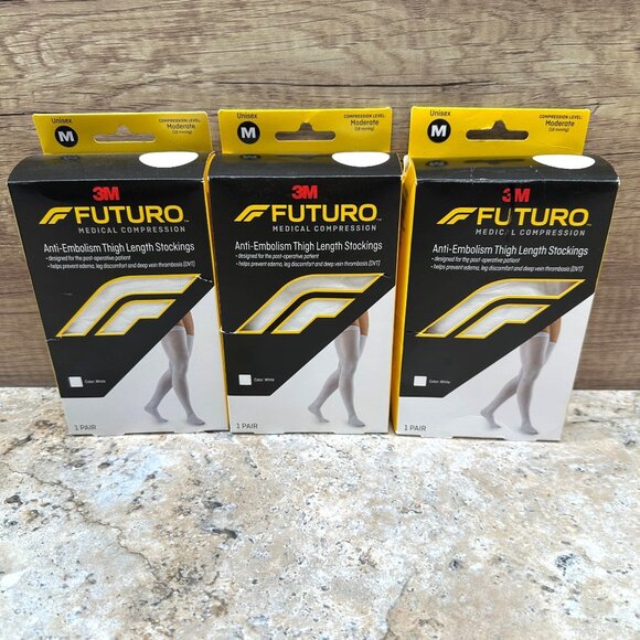 Lot Of 3 Futuro Anti-Embolism Thigh Length Stocking Unisex M White Moderate - Picture 1 of 12
